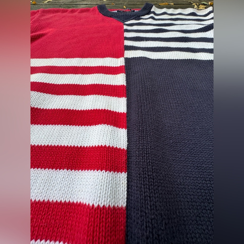 Tommy Hilfiger Red and Navy Striped Crewneck Sweater - Picture 4 of 5